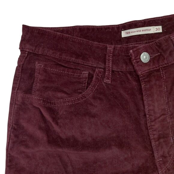 Levi's 725 Corduroy Pants Womens 30x32 Burgundy Bootcut High Rise Riding Stretch - Picture 5 of 12